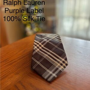 Ralph Lauren Purple Label Silk Tie - Brown and cream Plaid